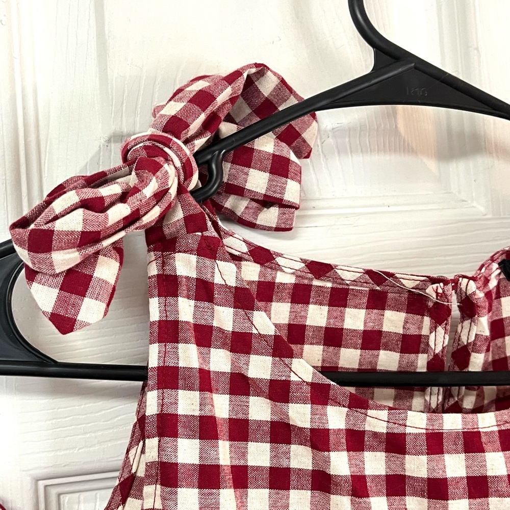 DOE & RAE Red and White Gingham Checked Cold Shoulder Butterfly Sleeve Blouse - Picture 5 of 17